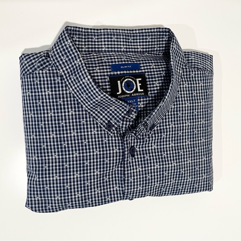 Joseph Abboud Men's Slim Fit Navy Plaid Button Down Long Sleeve Dress Shirt